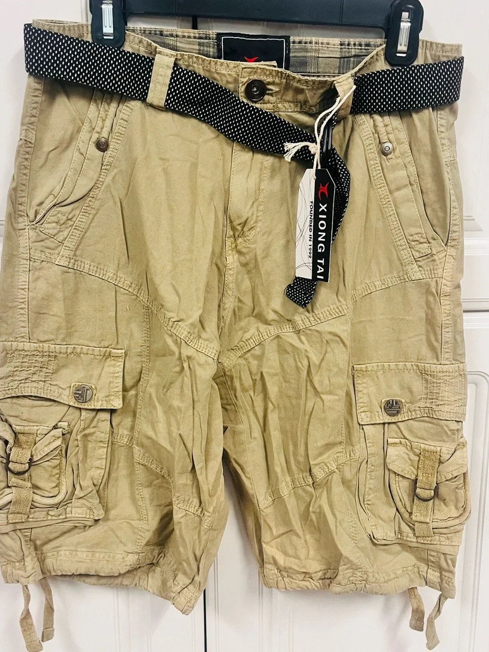 Men's Khaki Cargo Shorts with Belt
